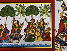 Phad Painting - King & Queen Enjoying inGgarden with Dance & Music