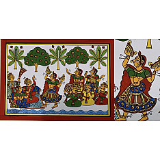 Phad Painting - King & Queen Enjoying inGgarden with Dance & Music