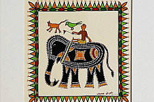 Tribal Art Painting - Elephant Ride ( Two Options of Mount White/Black )