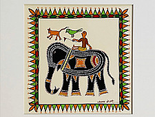 Tribal Art Painting - Elephant Ride ( Two Options of Mount White/Black )