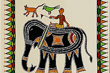 Tribal Art Painting - Elephant Ride ( Two Options of Mount White/Black )