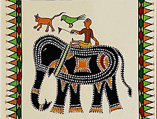 Tribal Art Painting - Elephant Ride ( Two Options of Mount White/Black )