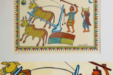 Tribal Art Painting - A farmer driving a plough ( Two Options of Mount White/Black)