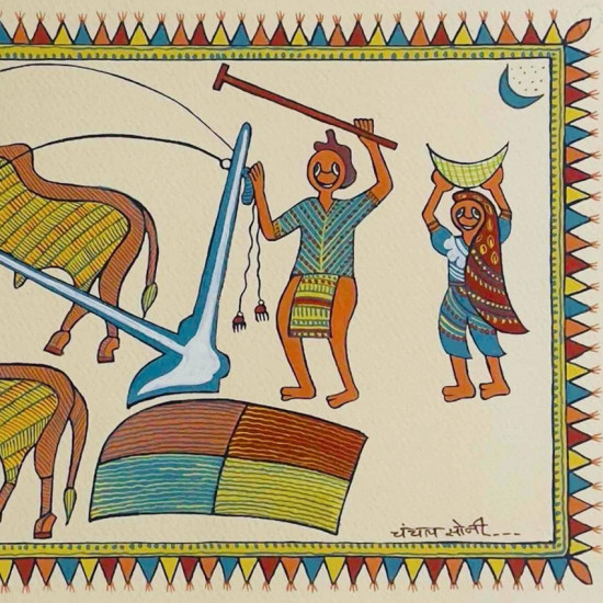 shop Tribal Art Painting - A farmer driving a plough