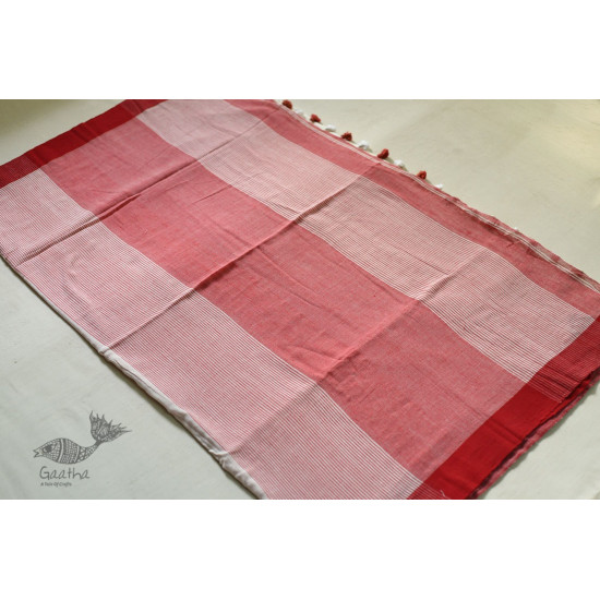 shop cotton handloom  saree - Off White & Red