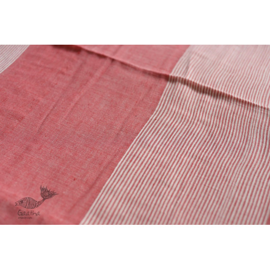 shop cotton handloom  saree - Off White & Red