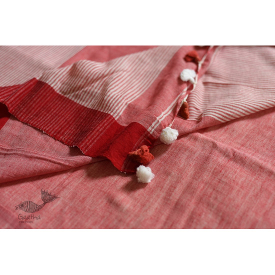 shop cotton handloom  saree - Off White & Red