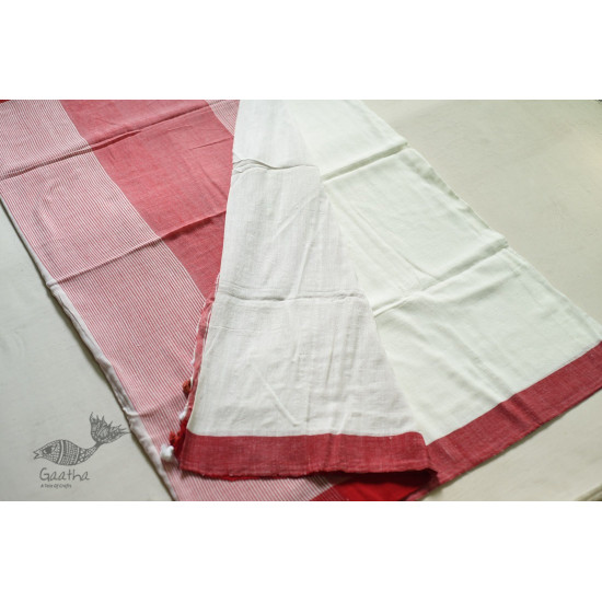 shop cotton handloom  saree - Off White & Red