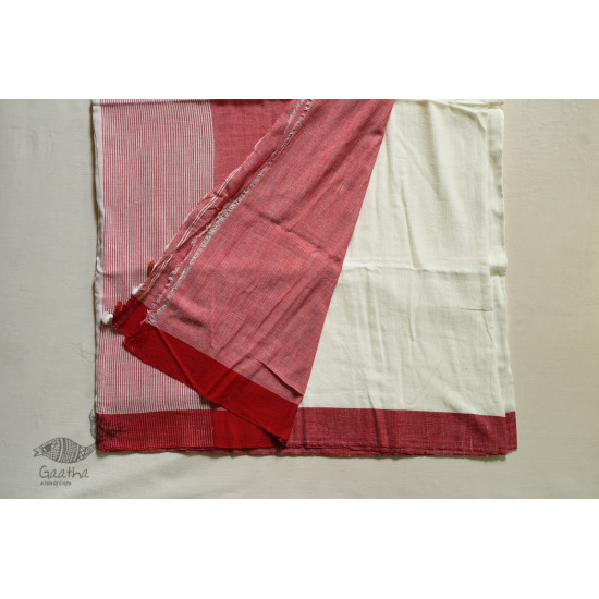 shop cotton handloom  saree - Off White & Red