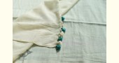 shop handloom cotton saree - Off White & Blue