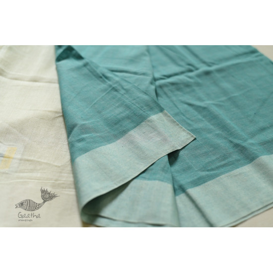 shop handloom cotton saree - Off White & Blue