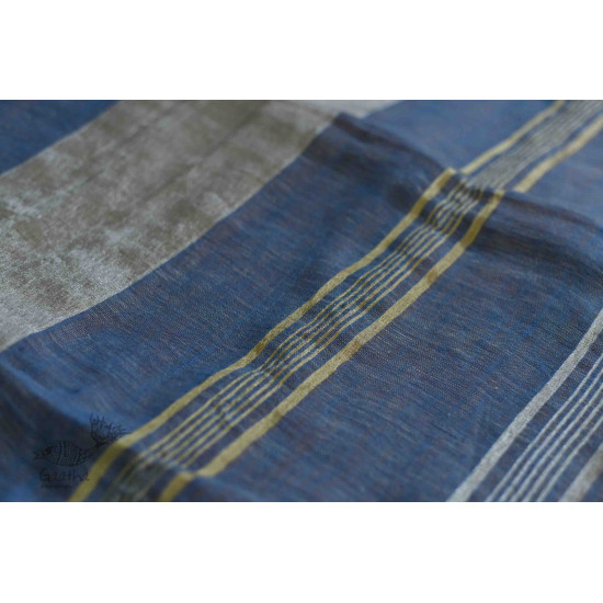 Handloom Linen Saree in Blue Colour