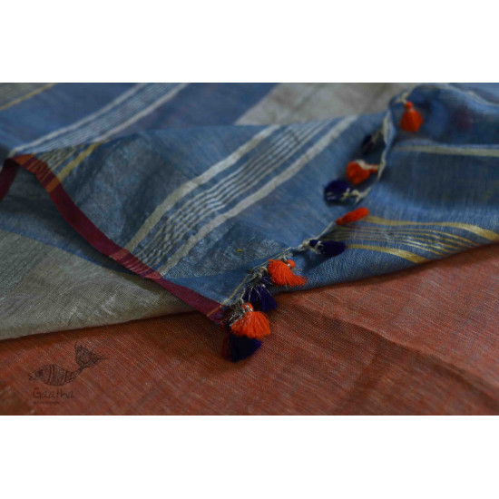 Handloom Linen Saree in Blue Colour