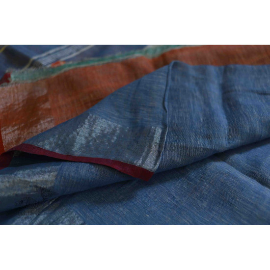 Handloom Linen Saree in Blue Colour