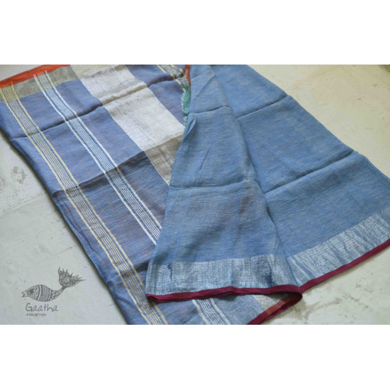 Handloom Linen Saree in Blue Colour