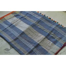 Flavour of Morning ✽ Handloom Linen Saree in Blue Colour