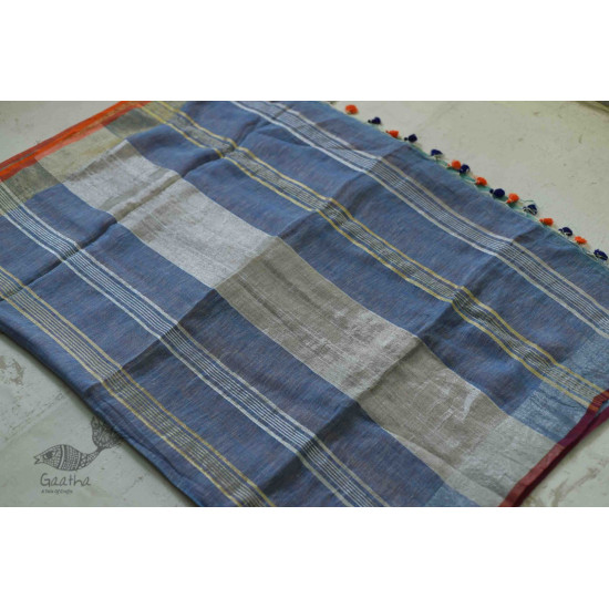 Handloom Linen Saree in Blue Colour