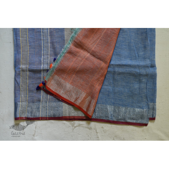 Handloom Linen Saree in Blue Colour