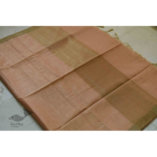 Kota Checked Zari Cotton Saree in Peach Colour