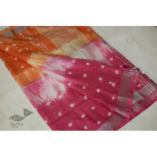 Orange & Pink Linen Saree with Gotta Patti Work