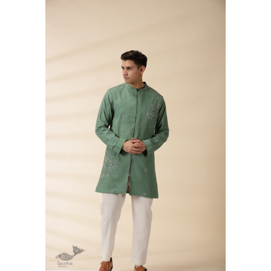 shop Handwoven Cotton - Green Jacket Style Men Long Kurta 