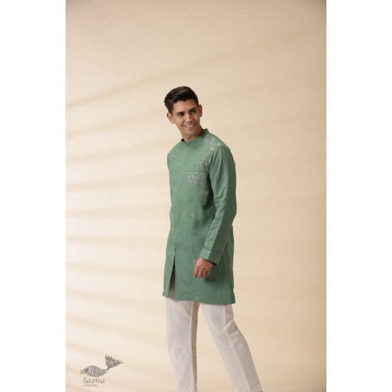 shop Handwoven Cotton - Green Jacket Style Men Long Kurta 