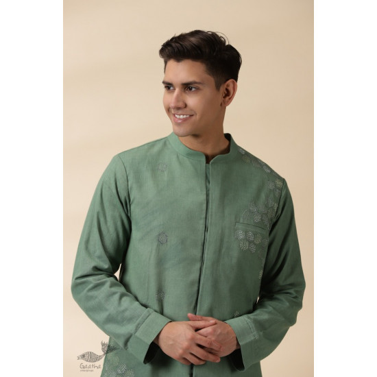 shop Handwoven Cotton - Green Jacket Style Men Long Kurta 