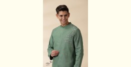 Ekansh . एकांश | Handwoven Cotton - Green Jacket Style Men Long Kurta 