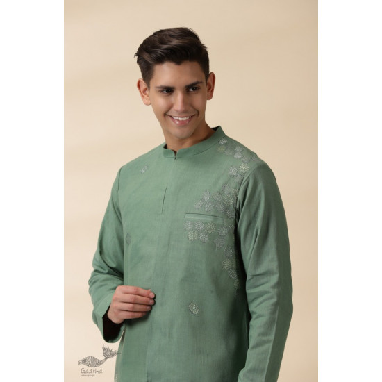 shop Handwoven Cotton - Green Jacket Style Men Long Kurta 