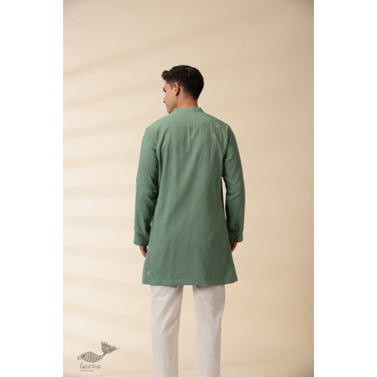 shop Handwoven Cotton - Green Jacket Style Men Long Kurta 