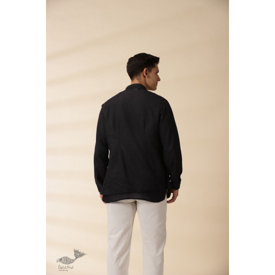 shop Handloom Cotton -  Black Men Nehru Jacket