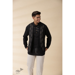 Ekansh . एकांश | Handloom Cotton -  Black Men Nehru Jacket ( Only Jacket )