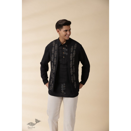 shop Handloom Cotton -  Black Men Nehru Jacket