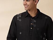 Ekansh . एकांश | Handwoven Cotton - Black Men Short Kurta 
