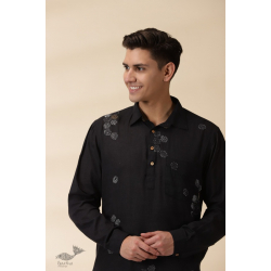 Ekansh . एकांश | Handwoven Cotton - Black Men Short Kurta 