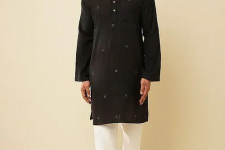 Ekansh . एकांश | Handloom Cotton - Men's Black Kurta with Jacket (Set of 2) 