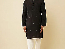 Ekansh . एकांश | Handloom Cotton - Men's Black Kurta with Jacket (Set of 2) 