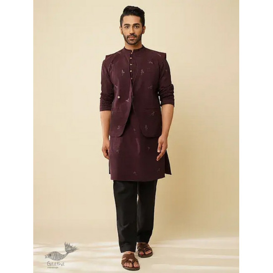 shop Handwoven Cotton - Purple Cotton Long Kurta With Jacket (Set of 2) 