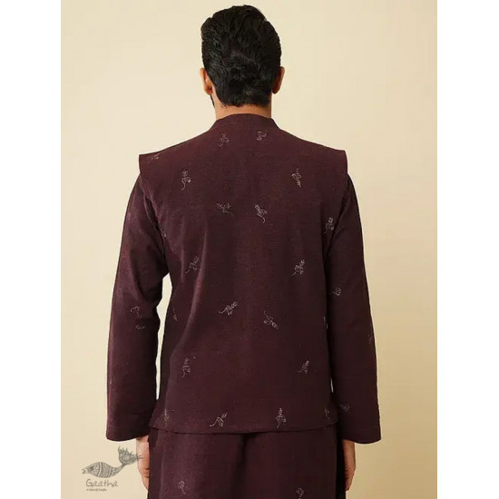 shop Handwoven Cotton - Purple Cotton Long Kurta With Jacket (Set of 2) 