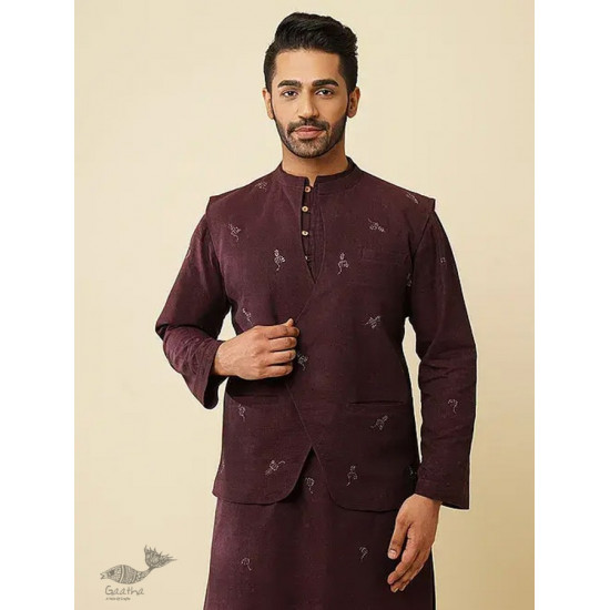 shop Handwoven Cotton - Purple Cotton Long Kurta With Jacket (Set of 2) 