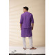 shop Handwoven Cotton - Purple Men Kantha Work Long Kurta With Jacket (Set of Two)