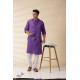 shop Handwoven Cotton - Purple Men Kantha Work Long Kurta With Jacket (Set of Two)