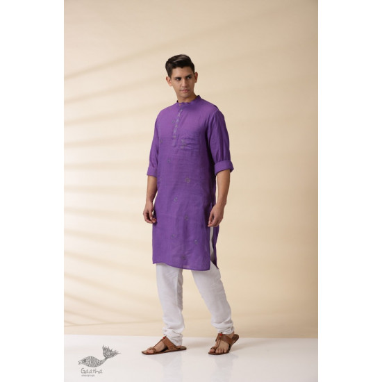 shop Purple Men Kantha Work Long Handwoven Cotton Kurta