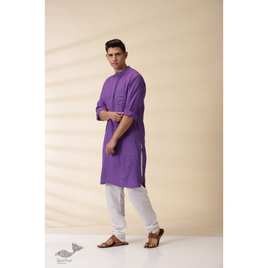 shop Purple Men Kantha Work Long Handwoven Cotton Kurta