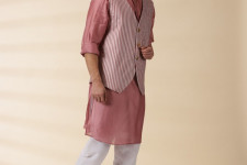 Ekansh . एकांश | Blush Pink Chanderi Jacket & Kurta Set ( Set of Two)  