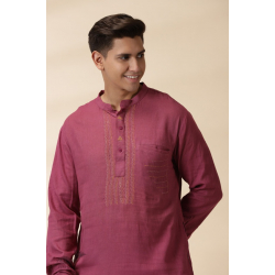 Ekansh . एकांश | Handwoven Cotton - Majenta Men's Long Kurta 