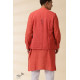 shop Handwoven Cotton - Orange Men's Yoke Kurta With Jacket (Set of Two)