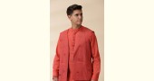 shop Handwoven Cotton - Orange Men's Yoke Kurta With Jacket (Set of Two)