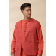 shop Handwoven Cotton - Orange Men's Yoke Kurta With Jacket (Set of Two)