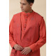 shop Handwoven Cotton - Orange Men's Yoke Kurta With Jacket (Set of Two)